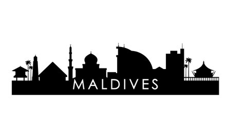 Maldives skyline silhouette. Black Maldives city design isolated on white background.のイラスト素材