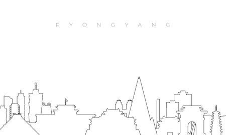 Outline Pyongyang skyline. Trendy template with Pyongyang buildings and landmarks in line style. Stock vector design.のイラスト素材