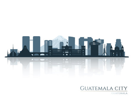 Guatemala City skyline silhouette with reflection. Landscape Guatemala City. Vector illustration.のイラスト素材