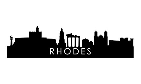 Rhodes skyline silhouette. Black Rhodes city design isolated on white background.のイラスト素材