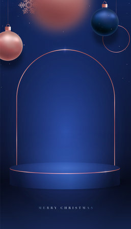 3d Scene, round podium. Vertical festive banner for the presentation of your product. Design for social media or website.のイラスト素材