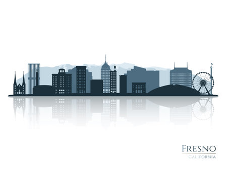 Fresno skyline silhouette with reflection. Landscape Fresno, California. Vector illustration.のイラスト素材