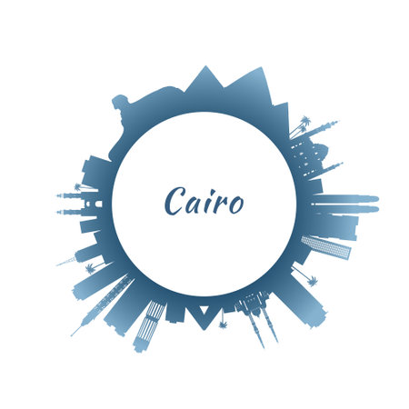 Cairo skyline with colorful buildings. Circular style. Stock vector illustration.のイラスト素材
