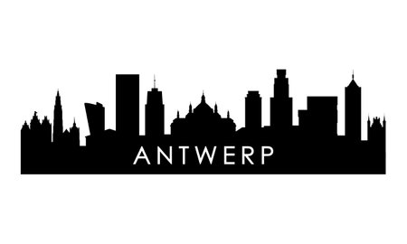Antwerp skyline silhouette. Black Antwerp city design isolated on white background.のイラスト素材