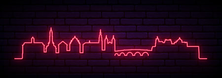 Red neon skyline of Heidelberg. Bright Heidelberg long banner. Vector illustration.のイラスト素材