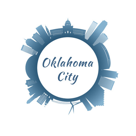Oklahoma City skyline with colorful buildings. Circular style. Stock vector illustration.のイラスト素材