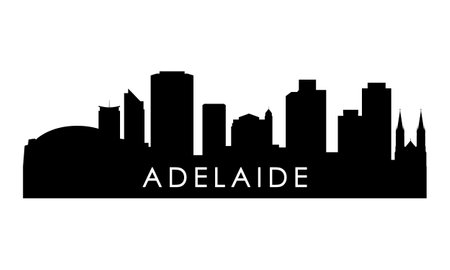 Adelaide skyline silhouette. Black Adelaide city design isolated on white background.のイラスト素材