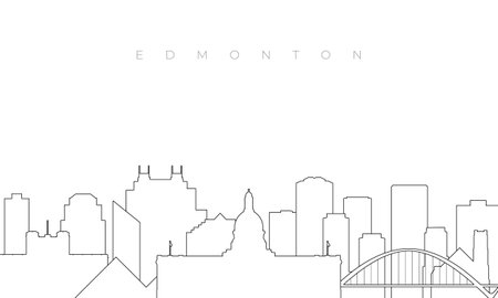 Outline Edmonton skyline. Trendy template with Edmonton buildings and landmarks in line style. Stock vector design.のイラスト素材