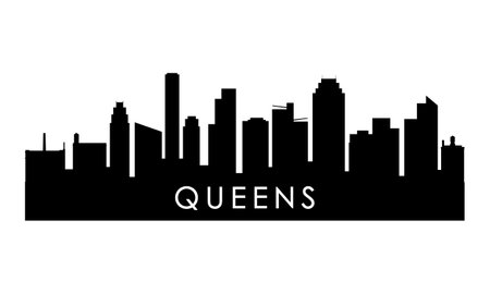 Queens skyline silhouette. Black Queens city design isolated on white background.のイラスト素材