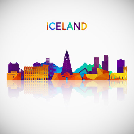 Iceland skyline silhouette in colorful geometric style. Symbol for your design. Vector illustration.のイラスト素材