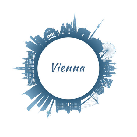 Vienna skyline with colorful buildings. Circular style. Stock vector illustration.のイラスト素材
