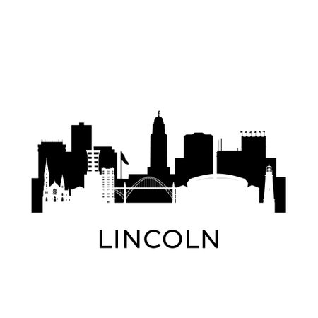 Lincoln, Nebraska city skyline. Negative space city silhouette. Vector illustration.のイラスト素材
