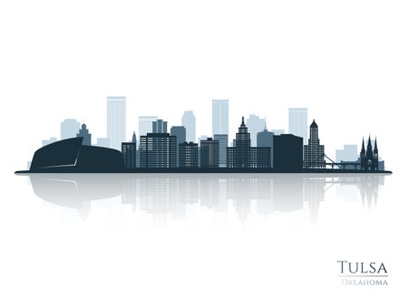 Tulsa skyline silhouette with reflection. Landscape Tulsa, Oklahoma. Vector illustration.のイラスト素材