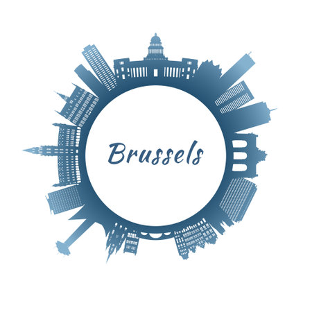 Brussels skyline with colorful buildings. Circular style. Stock vector illustration.のイラスト素材