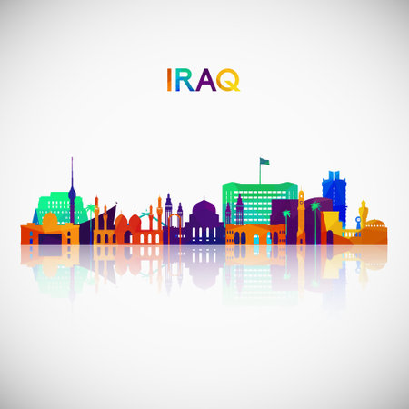 Iraq skyline silhouette in colorful geometric style. Symbol for your design. Vector illustration.のイラスト素材
