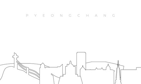 Outline Pyeongchang skyline. Trendy template with Pyeongchang buildings and landmarks in line style. Stock vector design.のイラスト素材