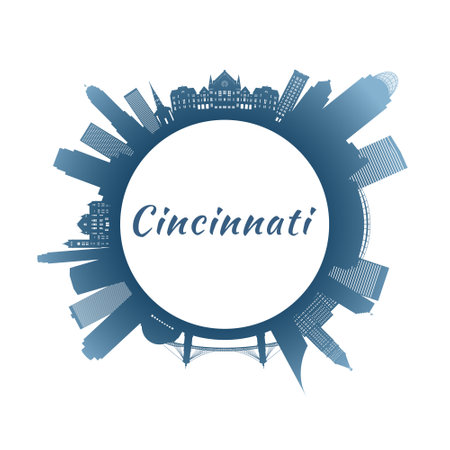 Cincinnati skyline with colorful buildings. Circular style. Stock vector illustration.のイラスト素材