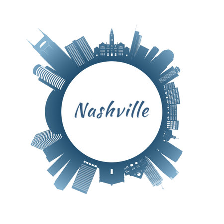 Nashville skyline with colorful buildings. Circular style. Stock vector illustration.のイラスト素材