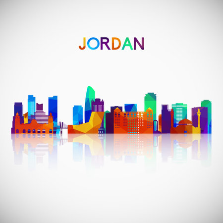 Jordan skyline silhouette in colorful geometric style. Symbol for your design. Vector illustration.のイラスト素材