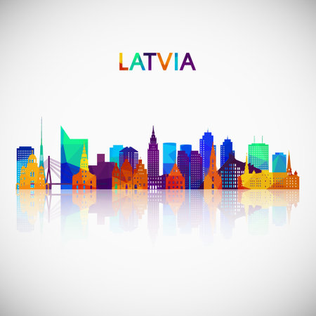 Latvia skyline silhouette in colorful geometric style. Symbol for your design. Vector illustration.のイラスト素材