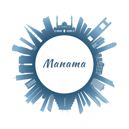 Manama skyline with colorful buildings. Circular style. Stock vector illustration.のイラスト素材