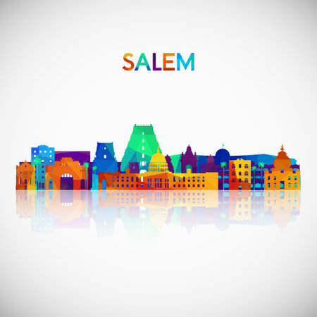 Salem skyline silhouette in colorful geometric style. Symbol for your design. Vector illustration.のイラスト素材