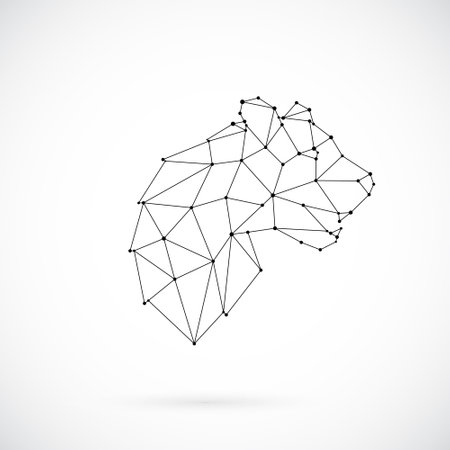 Vector geometric Panther illustration. Simple polygonal wild cat head emblem. Side view Panther in the form of constellation.のイラスト素材