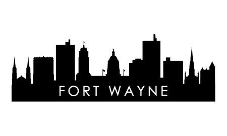 Fort Wayne skyline silhouette. Black Fort Wayne city design isolated on white background.のイラスト素材