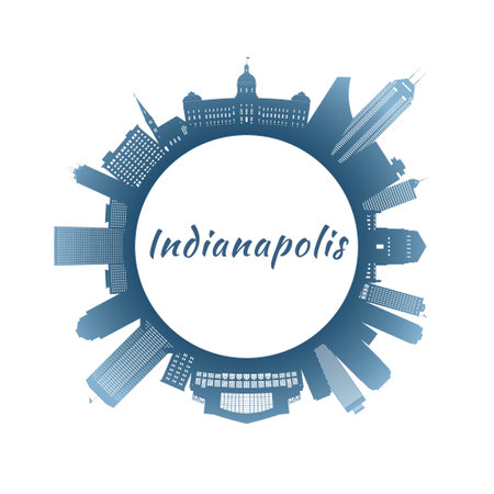 Indianapolis skyline with colorful buildings. Circular style. Stock vector illustration.のイラスト素材