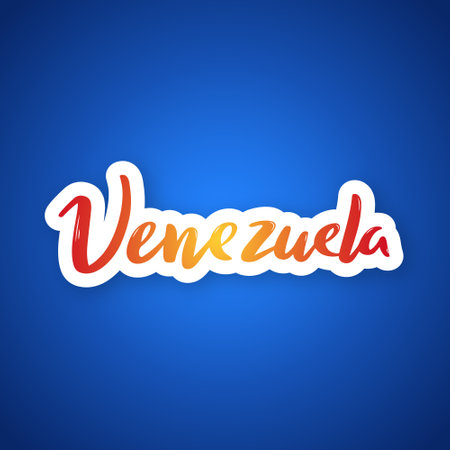 Venezuela - hand drawn lettering phrase. Sticker with lettering in paper cut style. Vector illustration.のイラスト素材