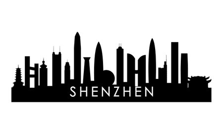 Shenzhen skyline silhouette. Black Shenzhen city design isolated on white background.のイラスト素材