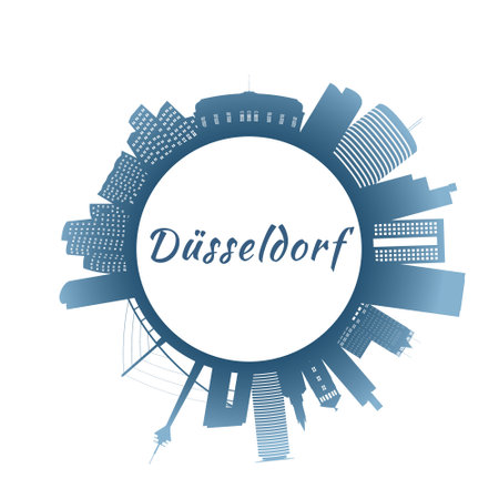 Dusseldorf skyline with colorful buildings. Circular style. Stock vector illustration.のイラスト素材