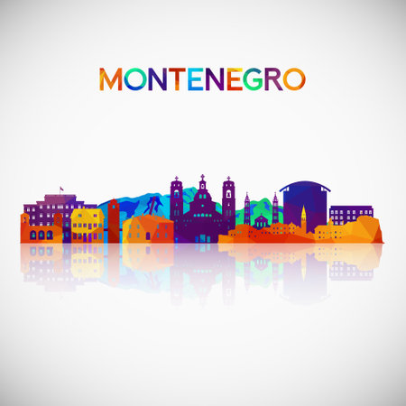 Montenegro skyline silhouette in colorful geometric style. Symbol for your design. Vector illustration.のイラスト素材