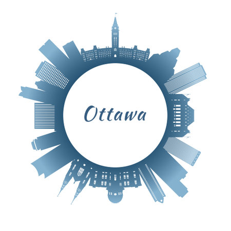 Ottawa skyline with colorful buildings. Circular style. Stock vector illustration.のイラスト素材