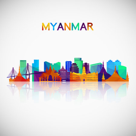 Myanmar, Burma skyline silhouette in colorful geometric style. Symbol for your design. Vector illustration.のイラスト素材
