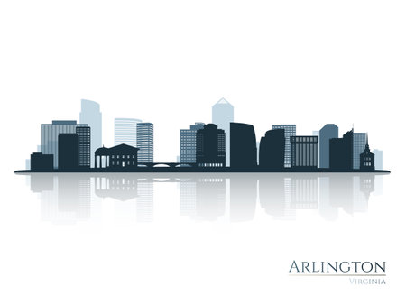 Arlington skyline silhouette with reflection. Landscape Arlington, Virginia. Vector illustration.のイラスト素材