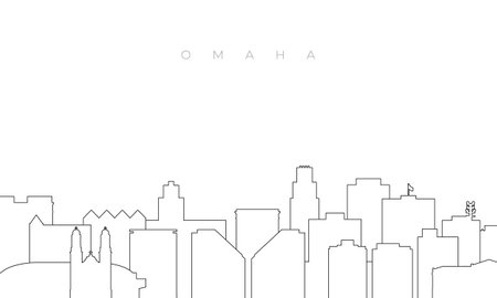 Outline Omaha skyline. Trendy template with Omaha buildings and landmarks in line style. Stock vector design.のイラスト素材