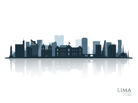 Lima skyline silhouette with reflection. Landscape Lima, Peru. Vector illustration.のイラスト素材