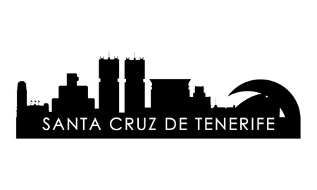 Santa Cruz de Tenerife skyline silhouette. Black Santa Cruz de Tenerife city design isolated on white background.のイラスト素材