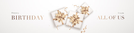 Birthday vector banner. Chic white birthday presents with heartfelt wish.のイラスト素材