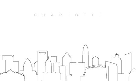 Outline Charlotte skyline. Trendy template with Charlotte buildings and landmarks in line style. Stock vector design.のイラスト素材