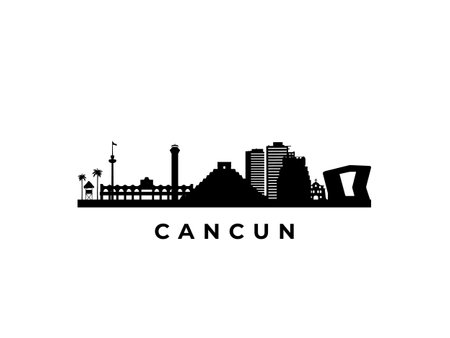 Vector Cancun skyline. Travel Cancun famous landmarks. Business and tourism concept for presentation, banner, web site.のイラスト素材