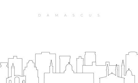 Outline Damascus skyline. Trendy template with Damascus buildings and landmarks in line style. Stock vector design.のイラスト素材