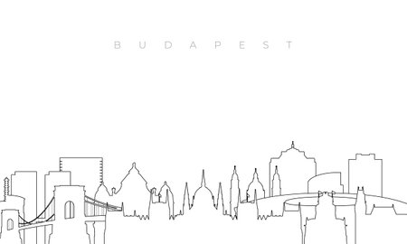 Outline Budapest skyline. Trendy template with Budapest buildings and landmarks in line style. Stock vector design.のイラスト素材