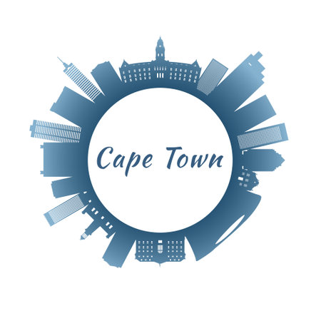 Cape Town skyline with colorful buildings. Circular style. Stock vector illustration.のイラスト素材