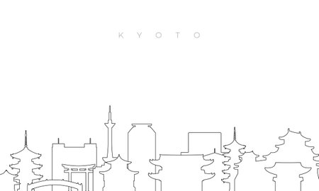 Outline Kyoto skyline. Trendy template with Kyoto buildings and landmarks in line style. Stock vector design.のイラスト素材