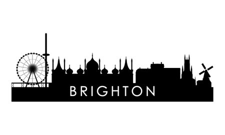 Brighton, UK skyline silhouette. Black Brighton city design isolated on white background.のイラスト素材