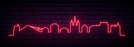 Red neon skyline of Mariazell. Bright Mariazell long banner. Vector illustration.のイラスト素材
