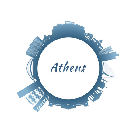 Athens skyline with colorful buildings. Circular style. Stock vector illustration.のイラスト素材
