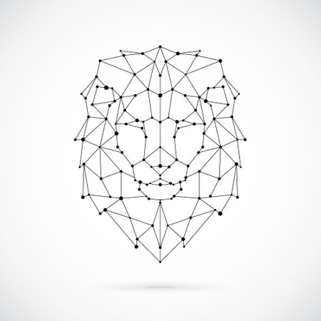 Minimalist geometric lion head, black lines and dots create a majestic animal.のイラスト素材